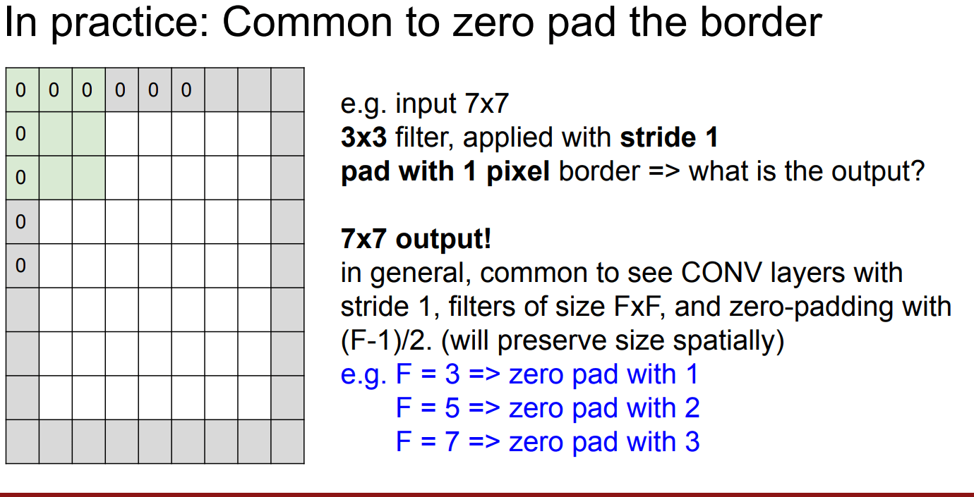 使数据尺寸大小不变的zero-padding中p的取值